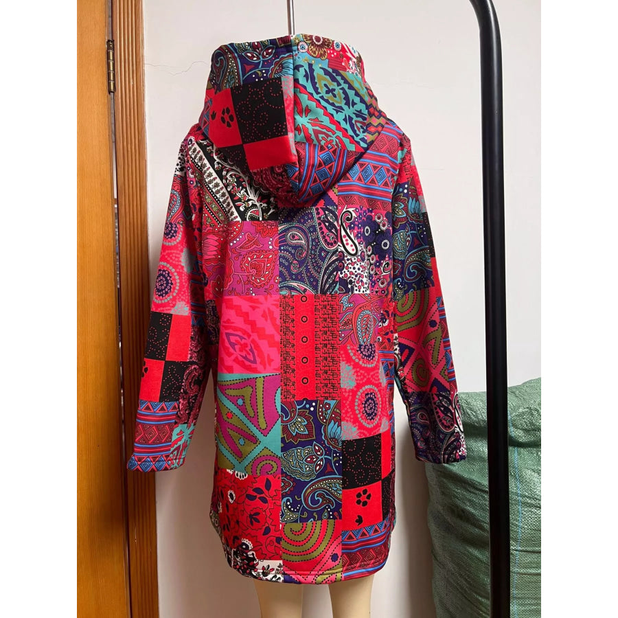Bohemian Patchwork Fleece Lined Hooded Outerwear Apparel and Accessories