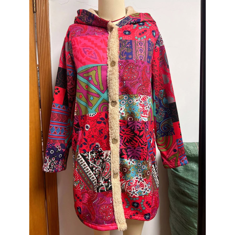 Bohemian Patchwork Fleece Lined Hooded Outerwear Apparel and Accessories