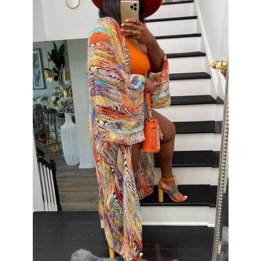 Bohemian Print Flowy Cardigan Orange / S Apparel and Accessories
