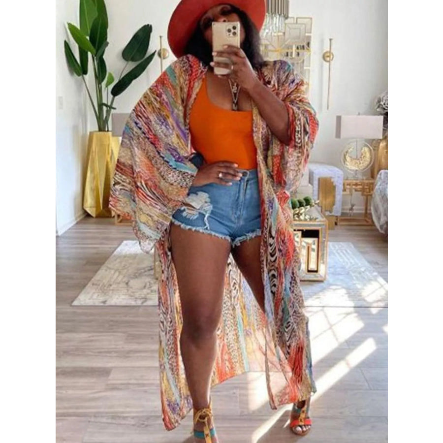 Bohemian Print Flowy Cardigan Orange / S Apparel and Accessories
