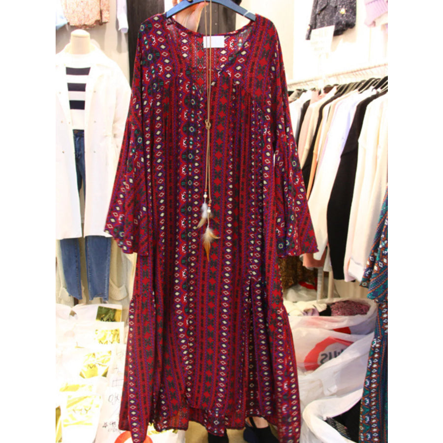 Bohemian Print Midi Dress with Side Slits Apparel and Accessories