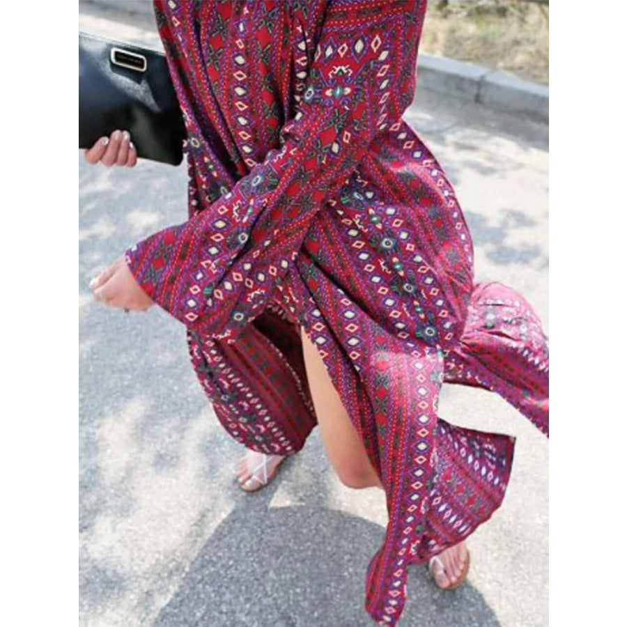Bohemian Print Midi Dress with Side Slits Apparel and Accessories