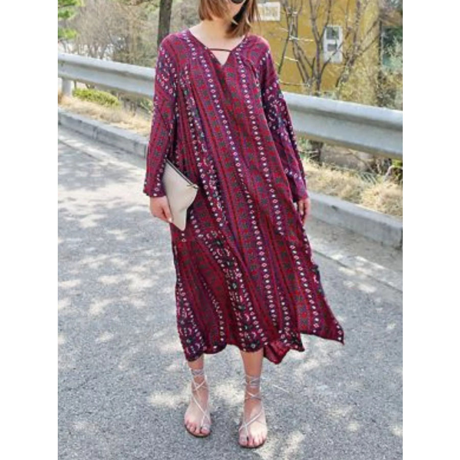 Bohemian Print Midi Dress with Side Slits Apparel and Accessories
