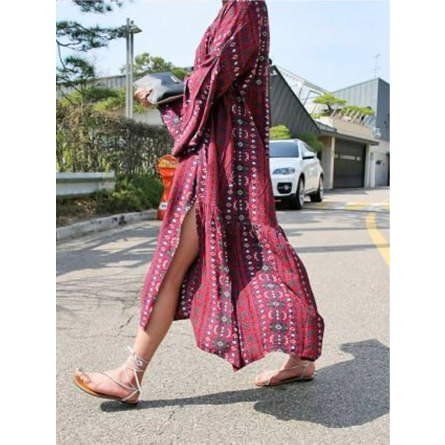 Bohemian Print Midi Dress with Side Slits Apparel and Accessories