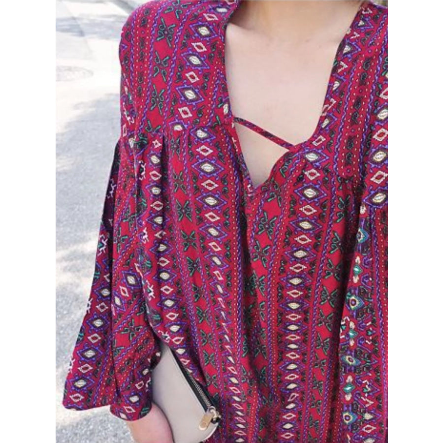 Bohemian Print Midi Dress with Side Slits Apparel and Accessories