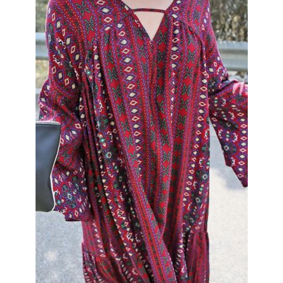Bohemian Print Midi Dress with Side Slits Apparel and Accessories