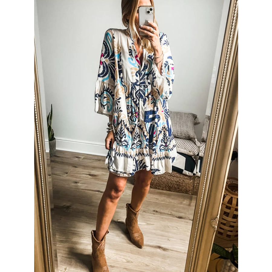Bohemian Print Tiered Mini Dress Apparel and Accessories