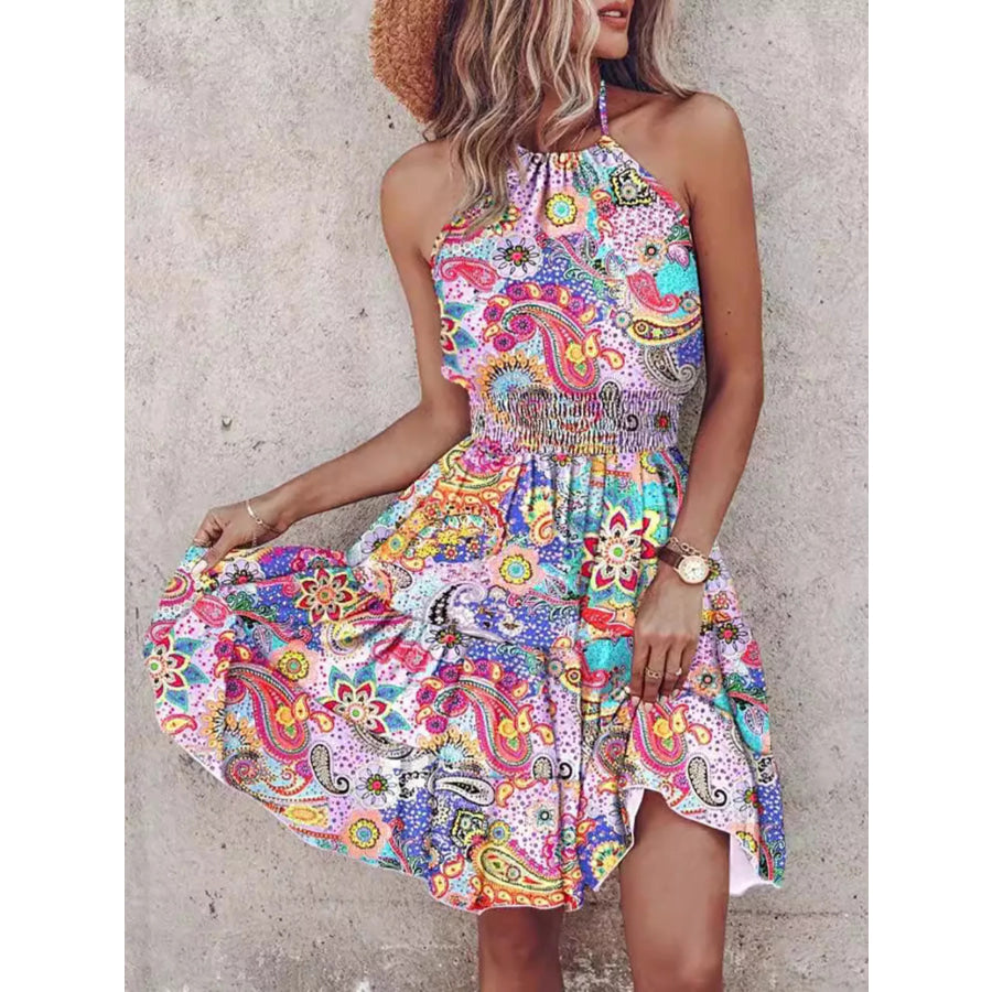 Bohemian Printed Halter Mini Dress Lilac / S Apparel and Accessories