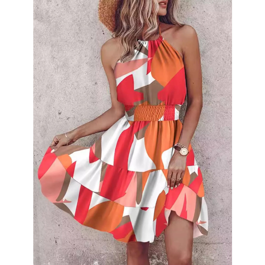 Bohemian Printed Halter Mini Dress Orange / S Apparel and Accessories