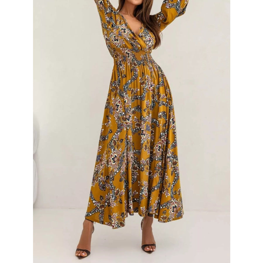Bohemian Printed Maxi Dress with Plunging Neckline Apparel and Accessories