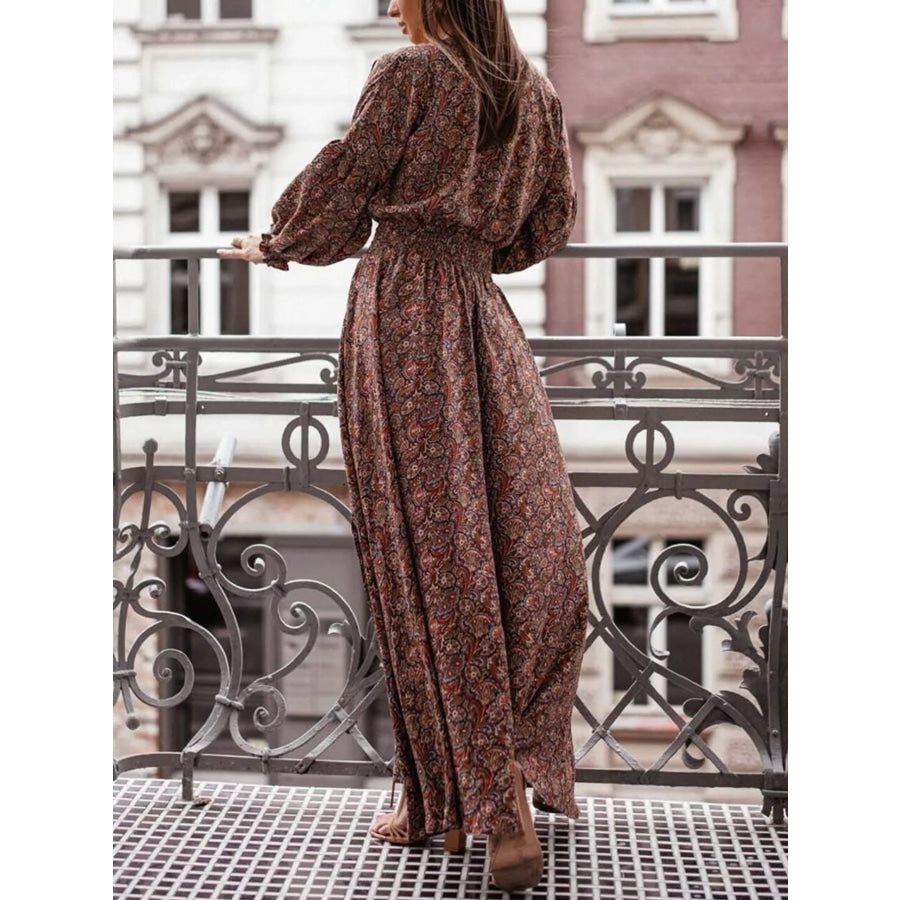 Bohemian Printed Maxi Dress with Plunging Neckline Apparel and Accessories