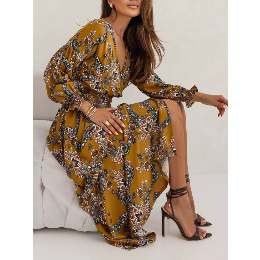 Bohemian Printed Maxi Dress with Plunging Neckline Apparel and Accessories