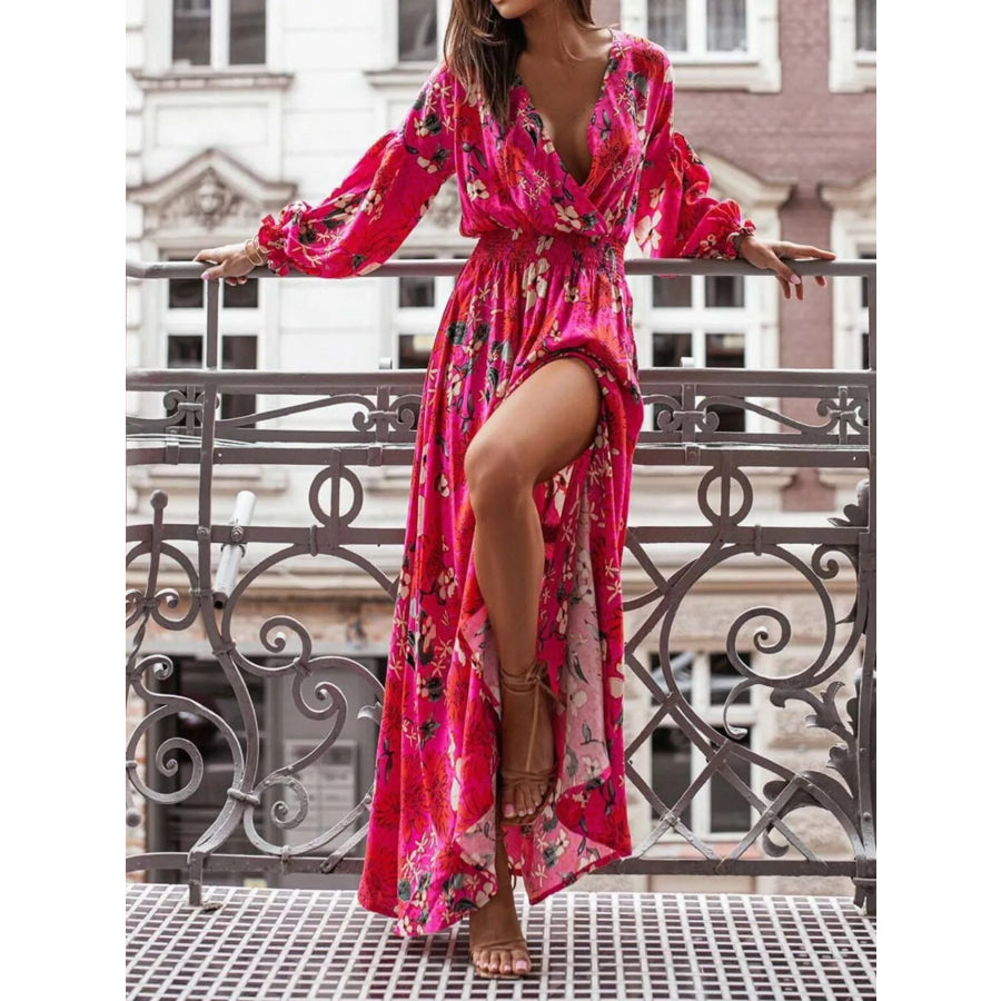 Bohemian Printed Maxi Dress with Plunging Neckline Apparel and Accessories