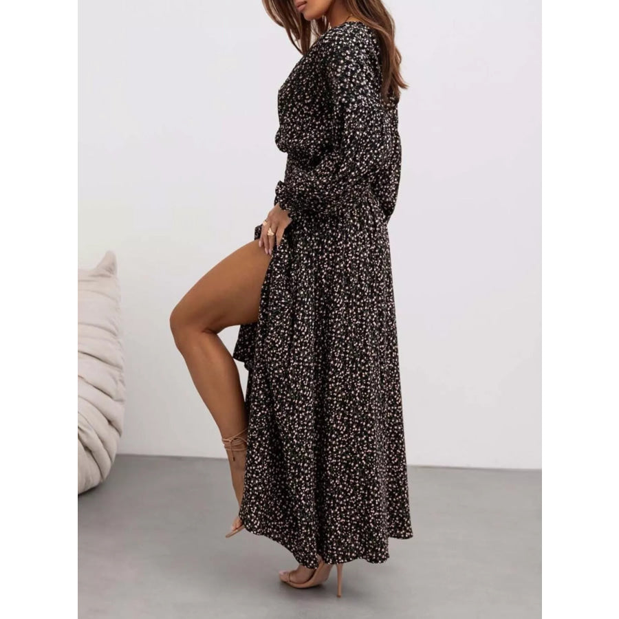 Bohemian Printed Maxi Dress with Plunging Neckline Black / S Apparel and Accessories