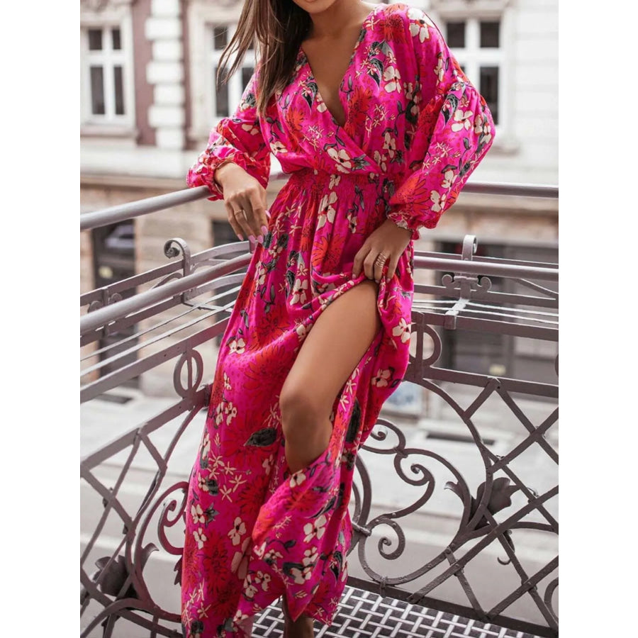 Bohemian Printed Maxi Dress with Plunging Neckline Strawberry / S Apparel and Accessories