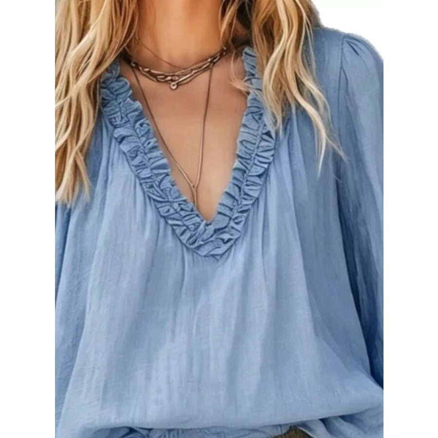 Bohemian Ruffled V-Neck Long Sleeve Blouse Apparel and Accessories