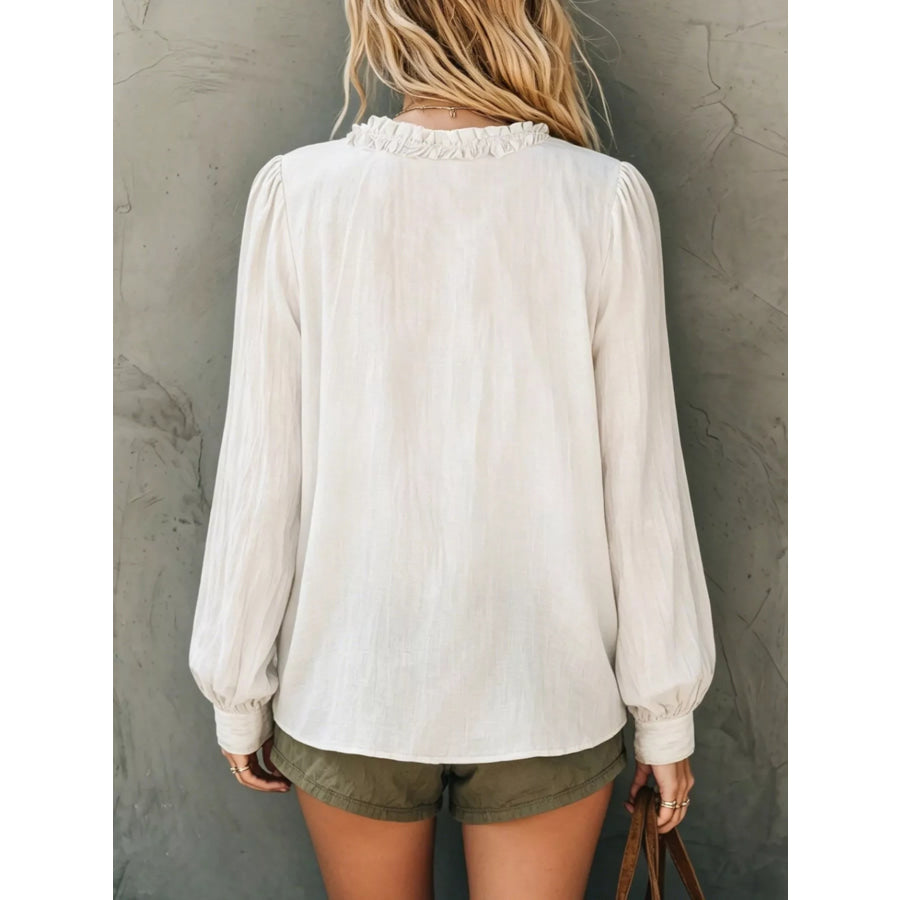 Bohemian Ruffled V-Neck Long Sleeve Blouse Apparel and Accessories