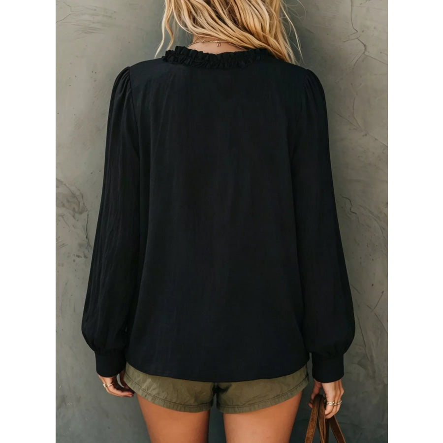 Bohemian Ruffled V-Neck Long Sleeve Blouse Apparel and Accessories