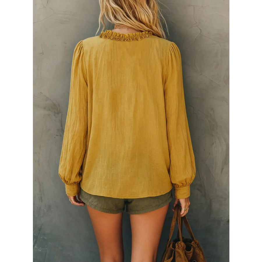 Bohemian Ruffled V-Neck Long Sleeve Blouse Apparel and Accessories