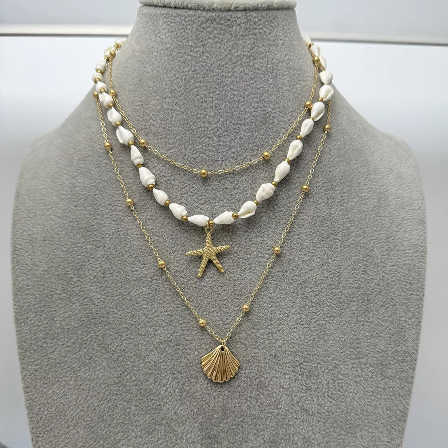 Bohemian Seashell Layered Necklace Gold / onesize Apparel and Accessories