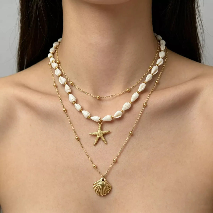 Bohemian Seashell Layered Necklace Gold / onesize Apparel and Accessories