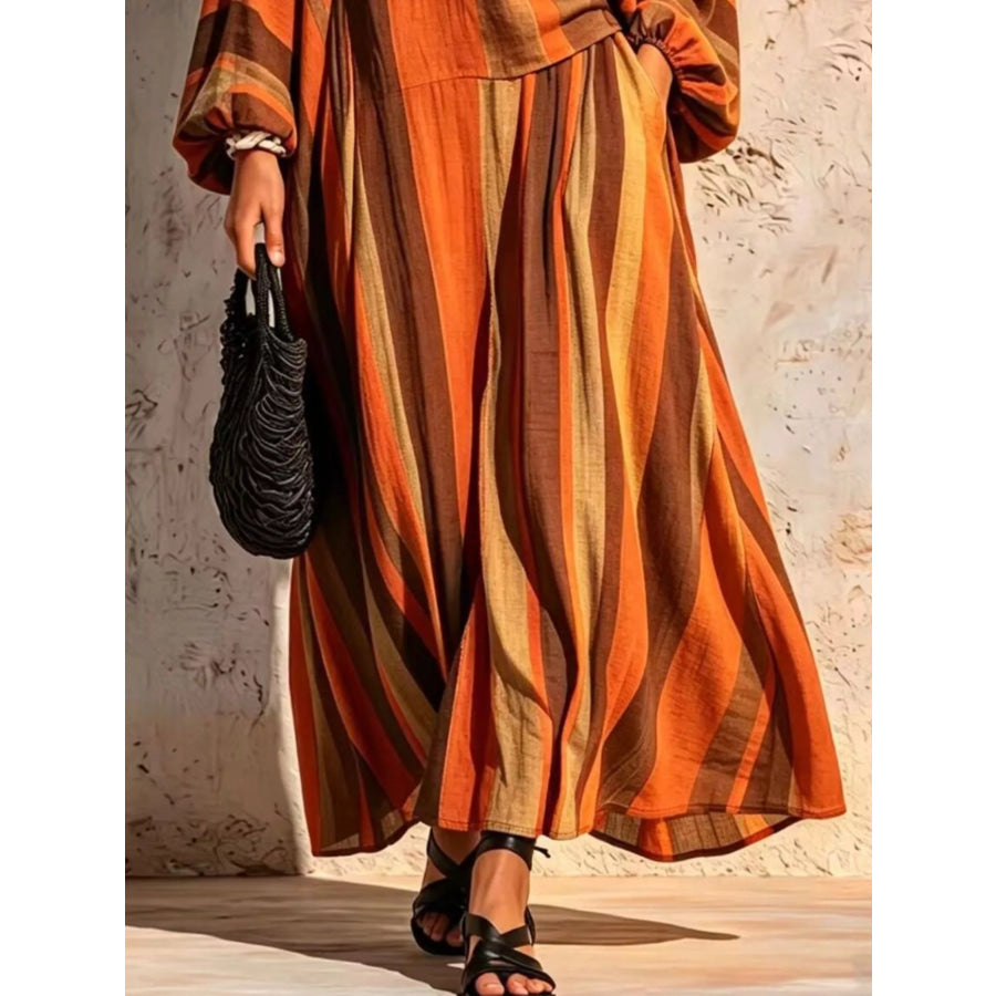 Bohemian Striped V-Neck Loose Top and Wide Leg Pants Set Apparel Accessories
