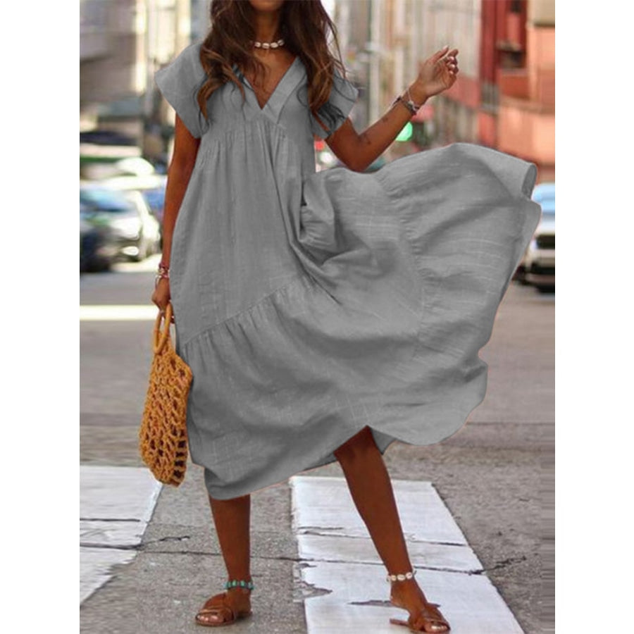 Bohemian Summer Womens Sundress ZANZEA Fashion v Neck Midi Vestidos Female Solid Ruffle Dresses Asymmetrical Robe Women’s Fashion - Women’s 