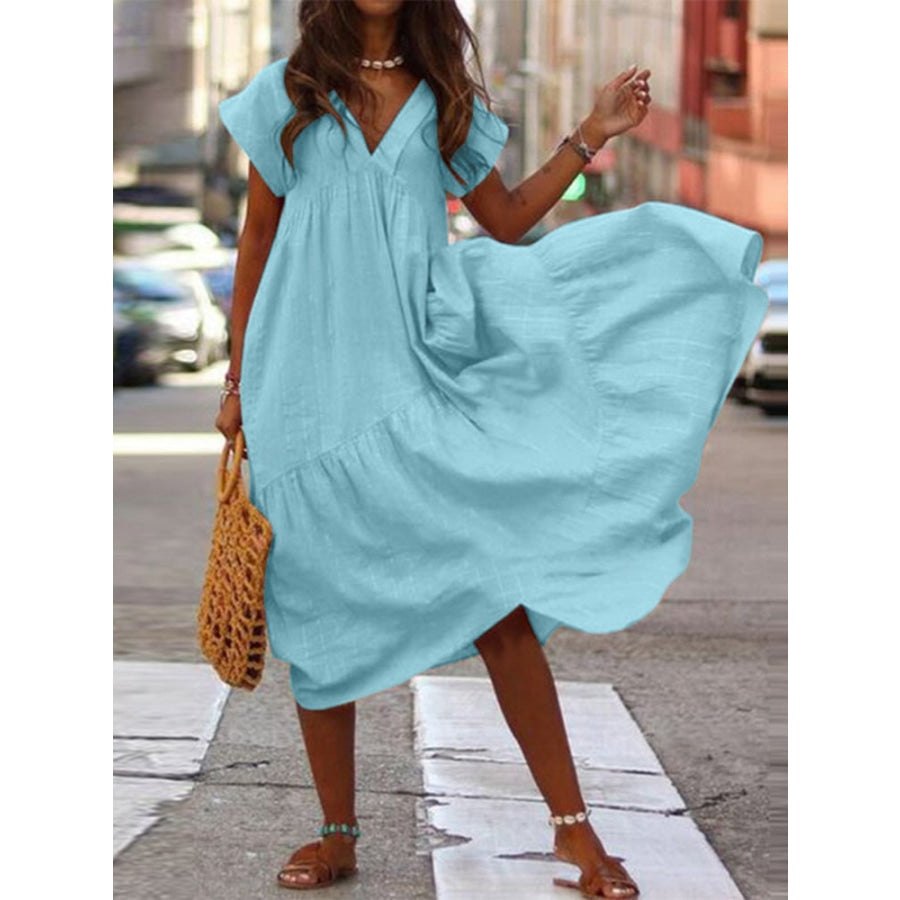 Bohemian Summer Womens Sundress ZANZEA Fashion v Neck Midi Vestidos Female Solid Ruffle Dresses Asymmetrical Robe Women’s Fashion - Women’s 