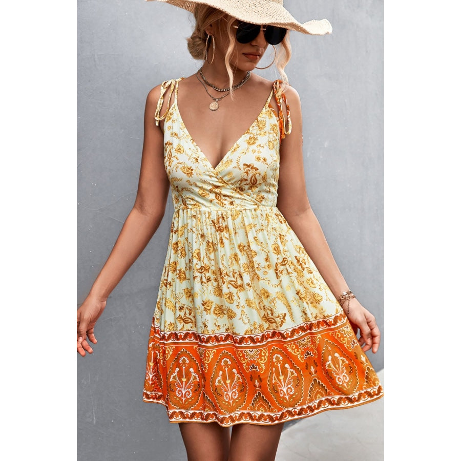 Bohemian Tie Shoulder Surplice Backless Dress Butter Yellow / S