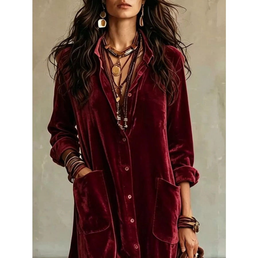 Bohemian Velvet Button-Down Maxi Dress Apparel and Accessories