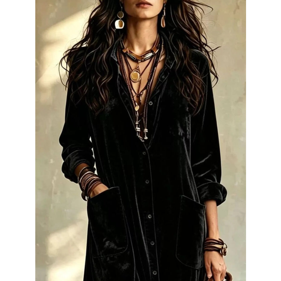 Bohemian Velvet Button-Down Maxi Dress Apparel and Accessories