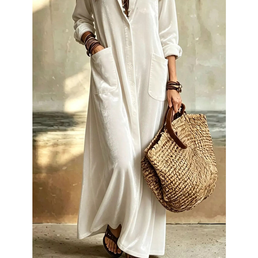 Bohemian Velvet Button-Down Maxi Dress Apparel and Accessories