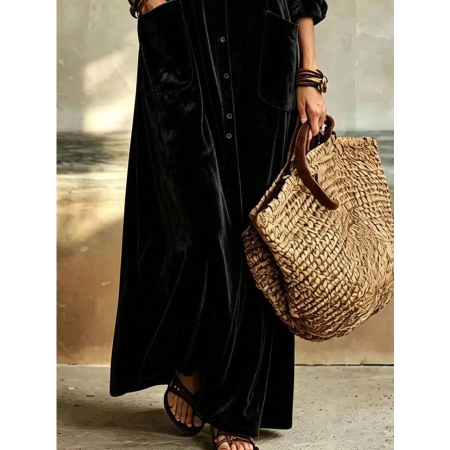 Bohemian Velvet Button-Down Maxi Dress Apparel and Accessories