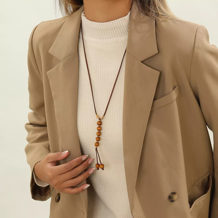Bohemian Wooden Bead Pendant Long Necklace Caramel / onesize Apparel and Accessories