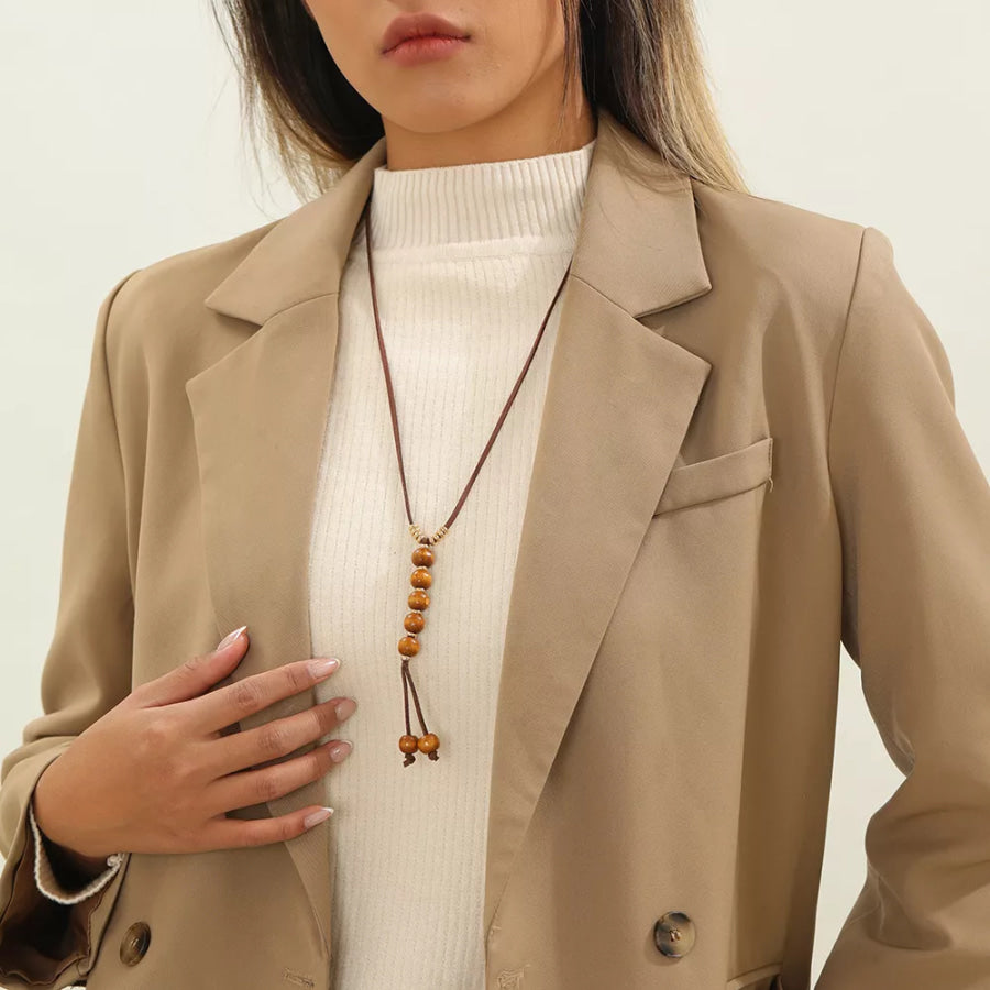 Bohemian Wooden Bead Pendant Long Necklace Caramel / onesize Apparel and Accessories