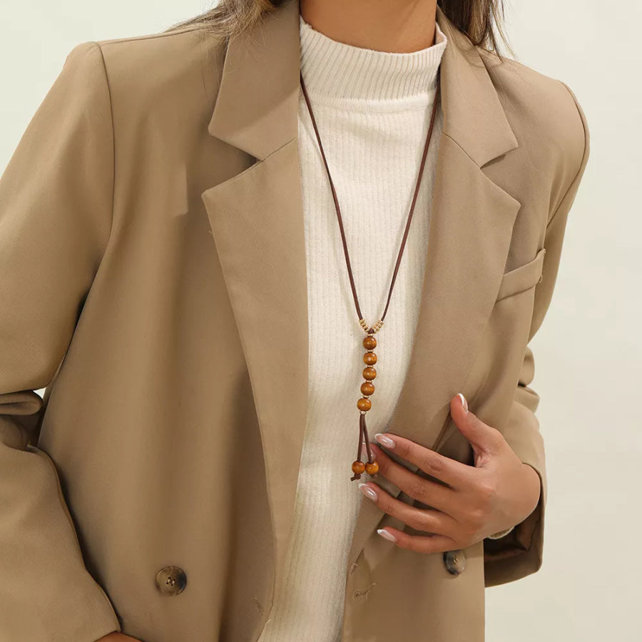 Bohemian Wooden Bead Pendant Long Necklace Caramel / onesize Apparel and Accessories