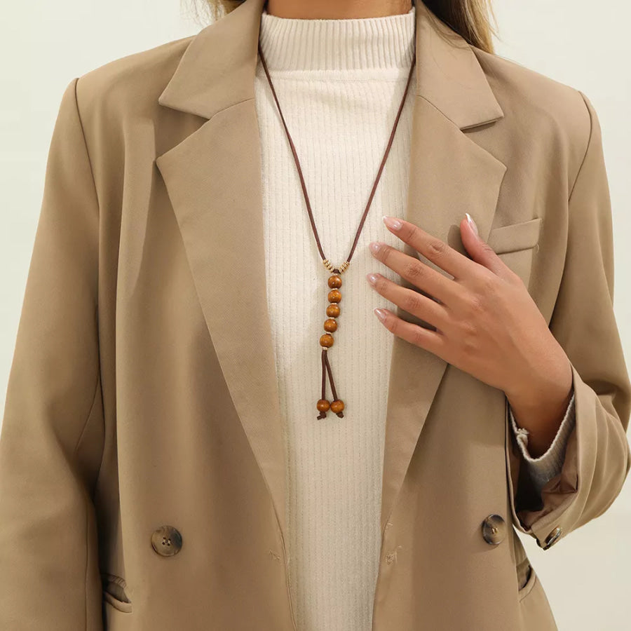 Bohemian Wooden Bead Pendant Long Necklace Caramel / onesize Apparel and Accessories