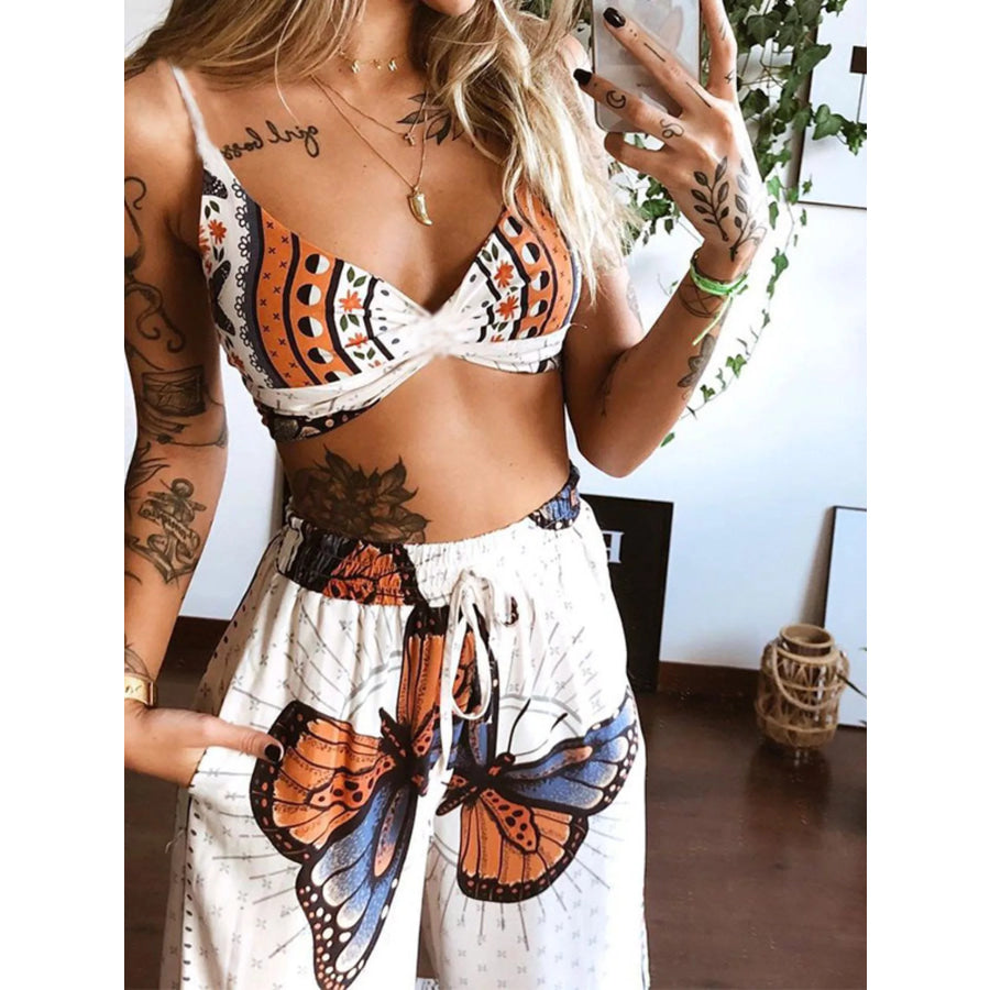 Boho Butterfly Print Top and Pants Set Apparel and Accessories