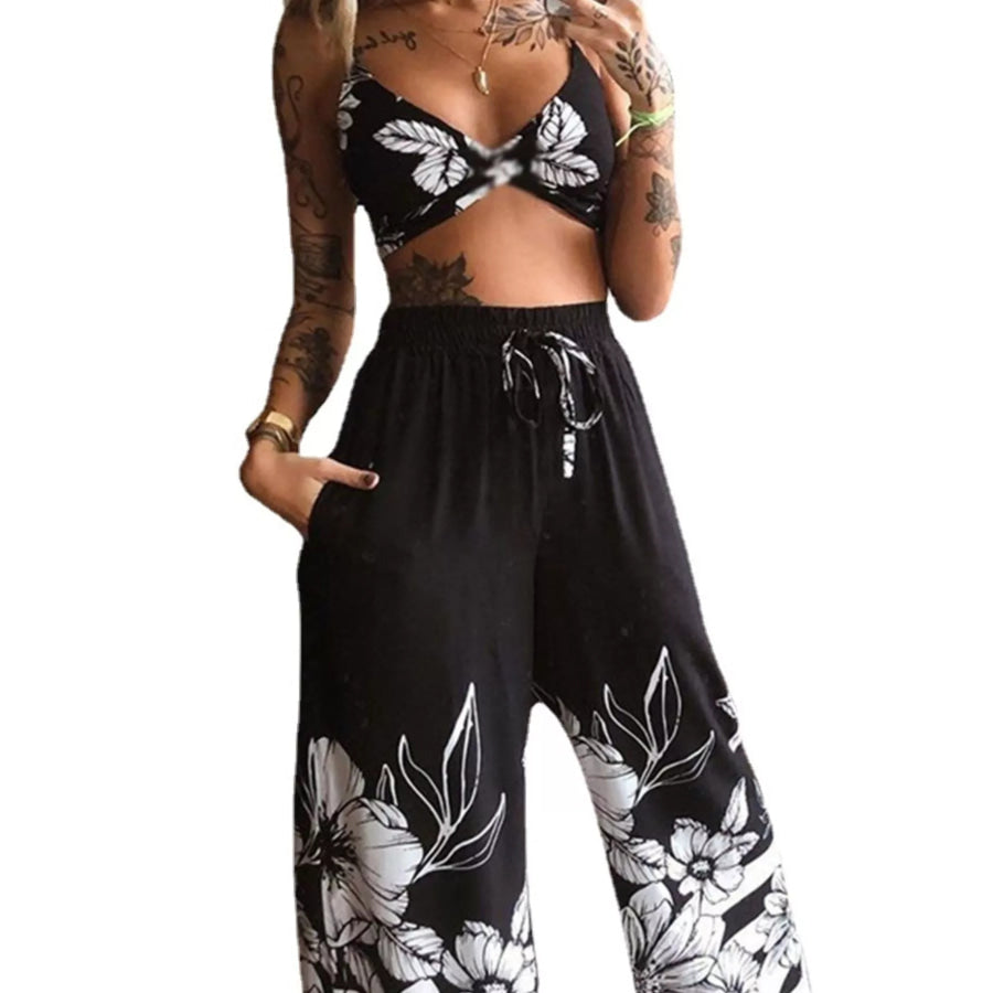 Boho Butterfly Print Top and Pants Set Apparel and Accessories