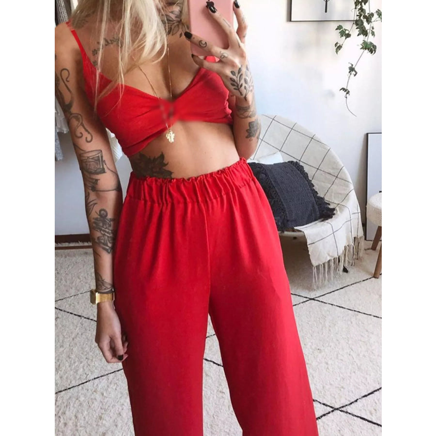 Boho Butterfly Print Top and Pants Set Red / S Apparel and Accessories