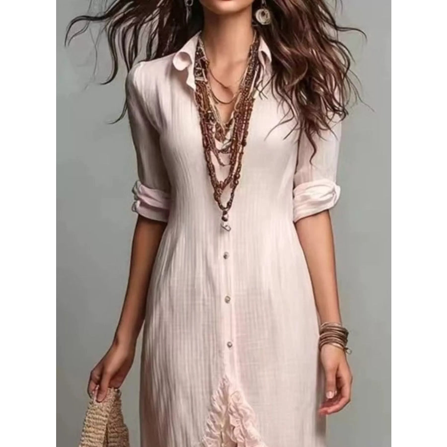 Boho Chic Button-Down Ruffled High-Low Maxi Dress Apparel and Accessories