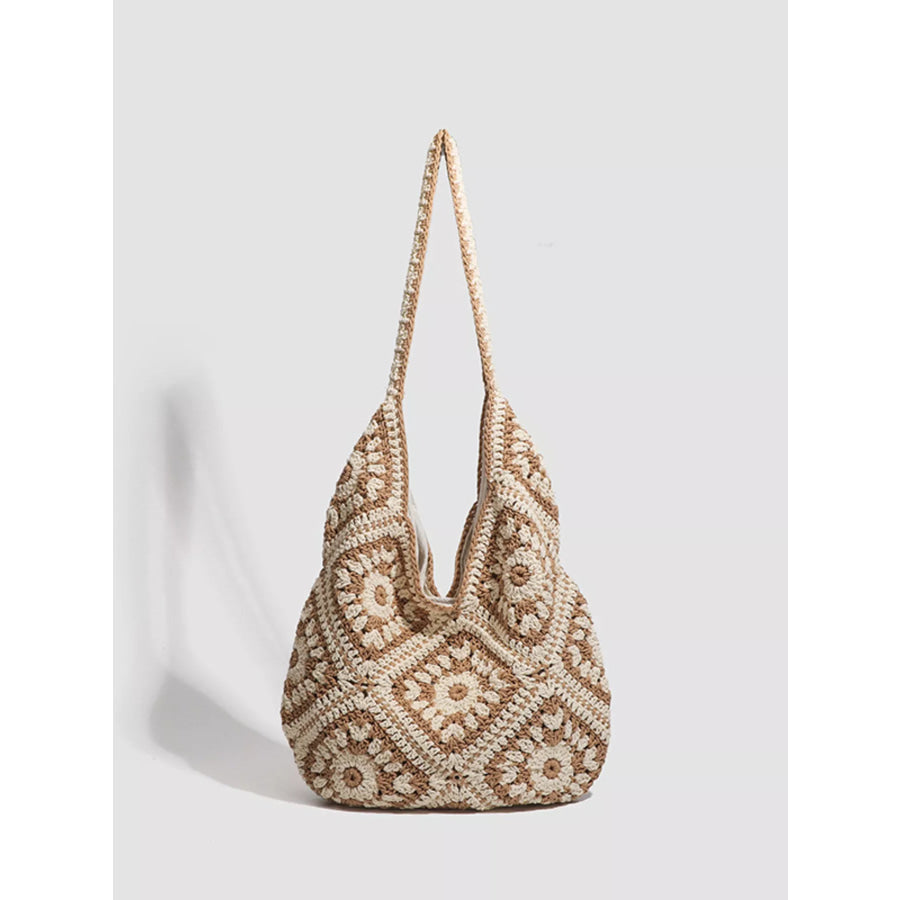 Boho Chic Crochet Granny Square Shoulder Bag Khaki / onesize Apparel and Accessories