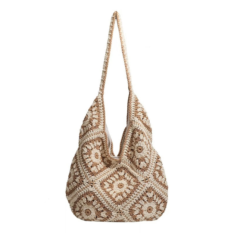 Boho Chic Crochet Granny Square Shoulder Bag Khaki / onesize Apparel and Accessories