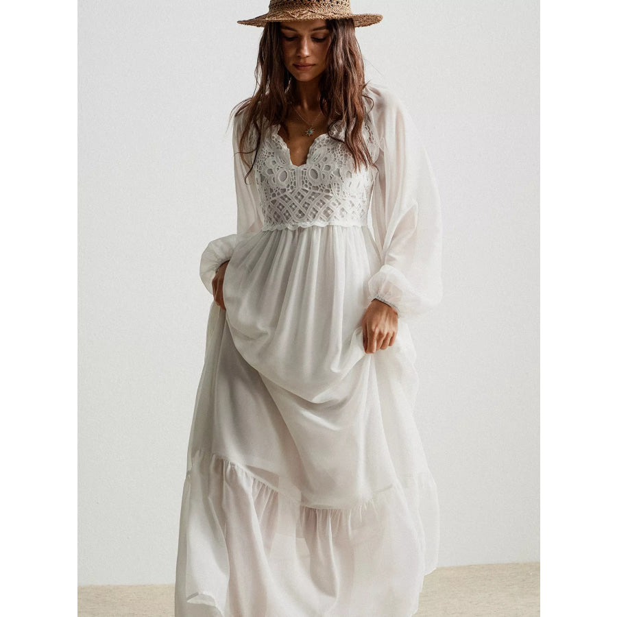 Boho Chic Crochet Lace Maxi Dress Apparel and Accessories