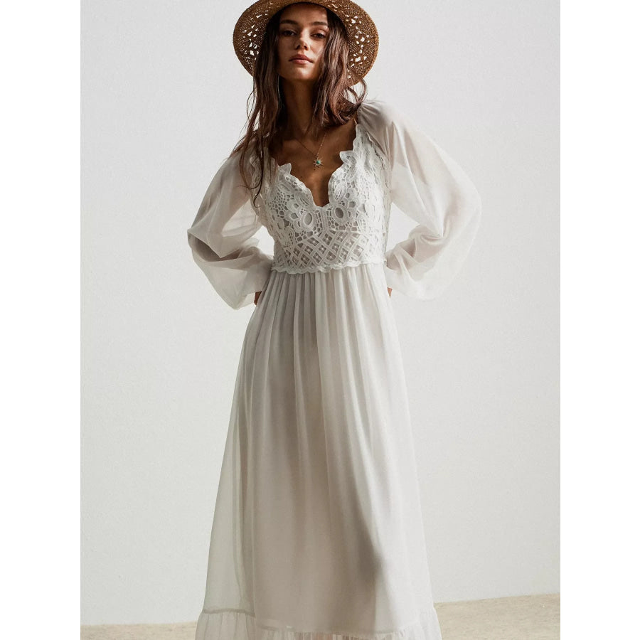 Boho Chic Crochet Lace Maxi Dress Apparel and Accessories