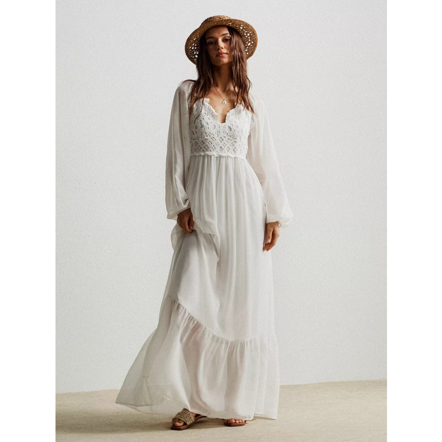 Boho Chic Crochet Lace Maxi Dress Apparel and Accessories