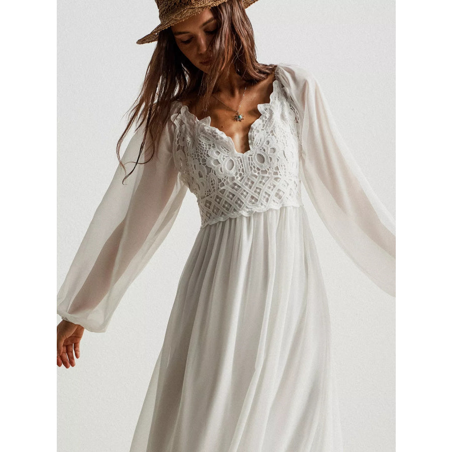 Boho Chic Crochet Lace Maxi Dress Apparel and Accessories