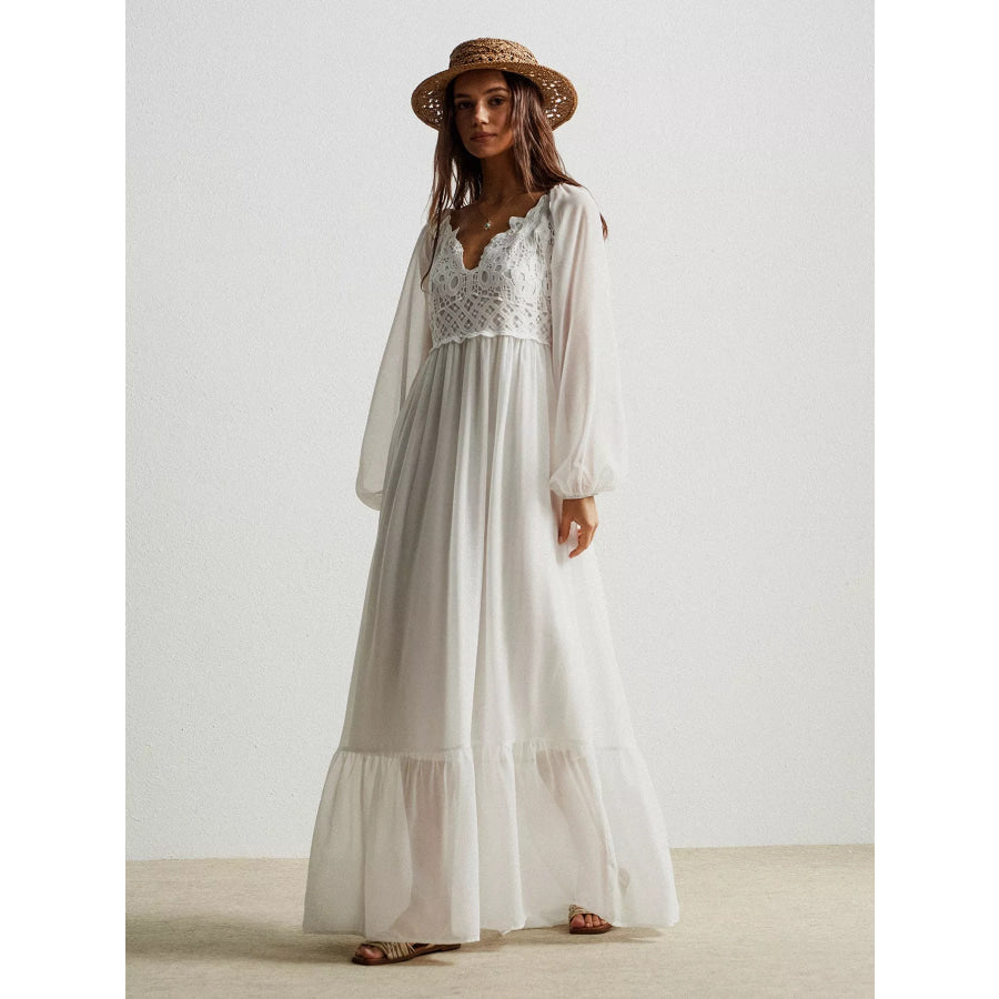 Boho Chic Crochet Lace Maxi Dress Apparel and Accessories