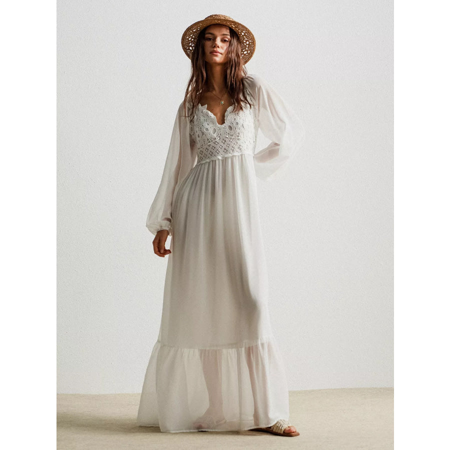 Boho Chic Crochet Lace Maxi Dress Apparel and Accessories