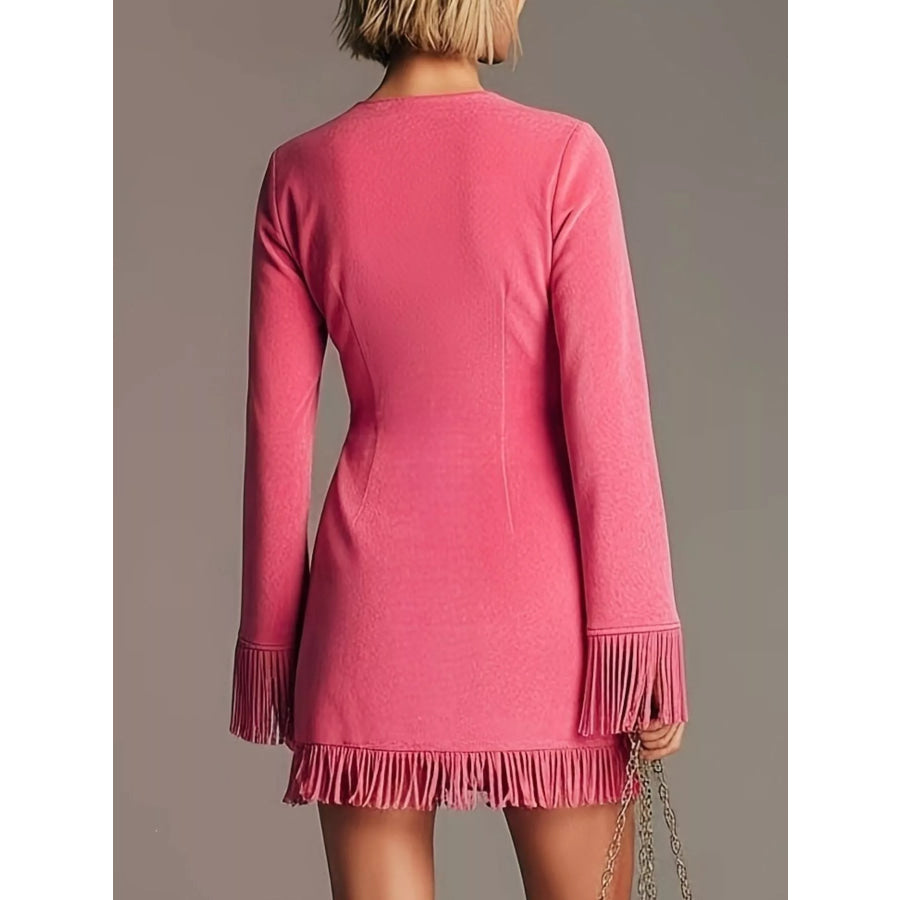 Boho Chic Fringed Suede V-Neck Mini Dress Apparel and Accessories